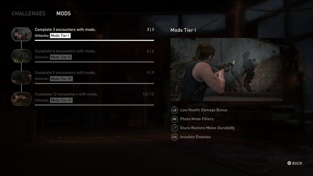 All mod tiers in The Last of Us Part 2 remastered