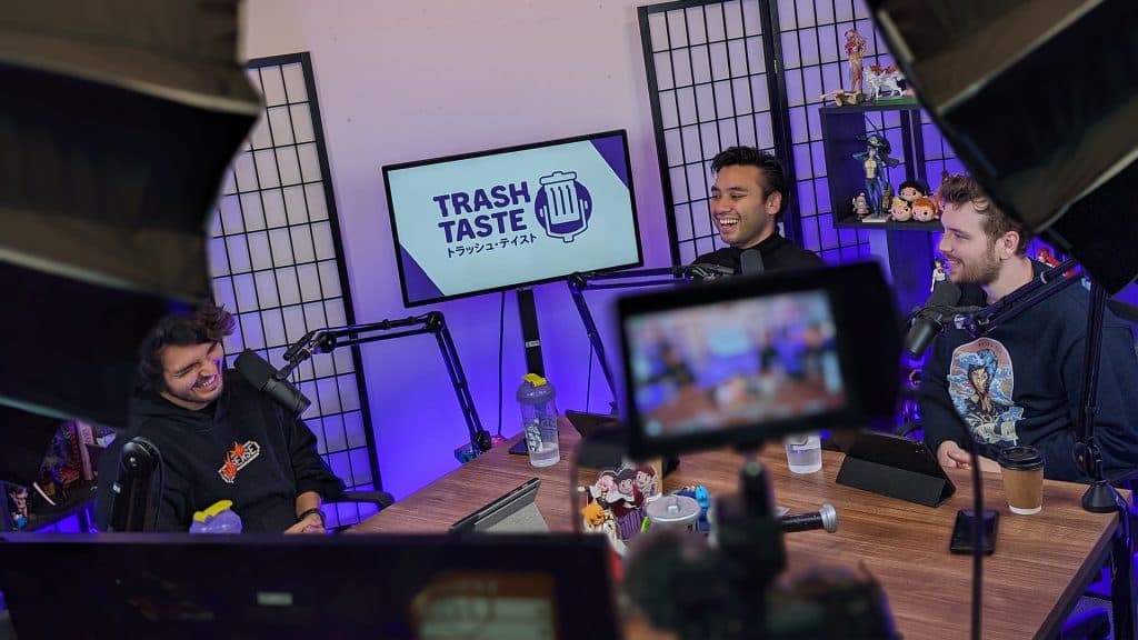 Joey, Garnt and Connor laughing on Taste Taste podcast set