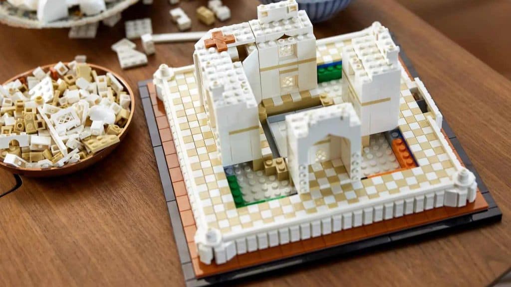 The LEGO Architecture Taj Mahal set being built