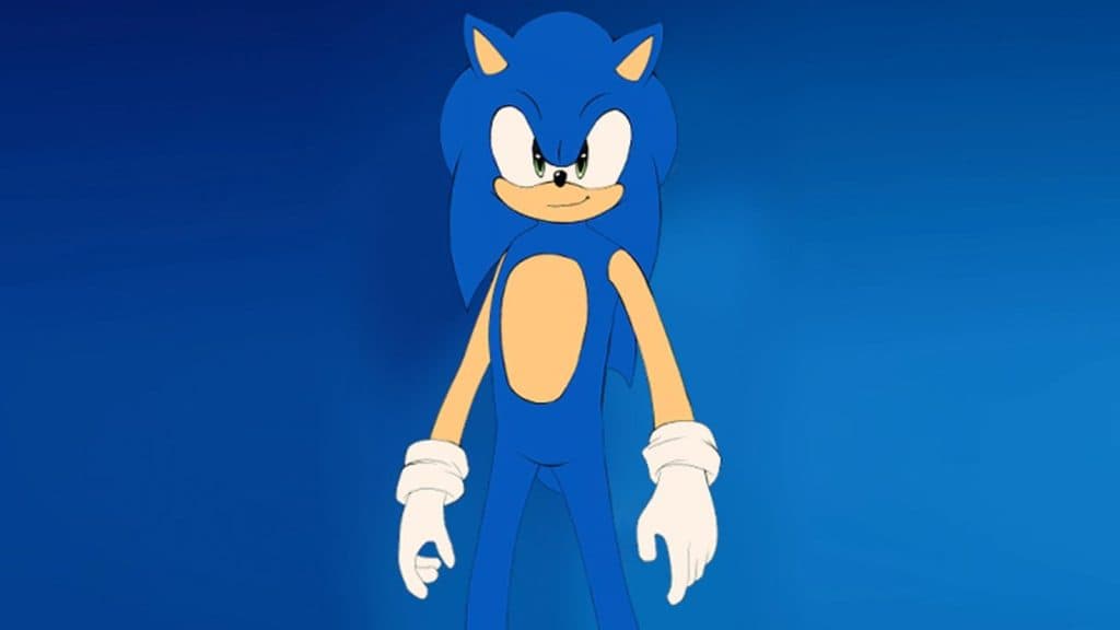 A fanmade Fortnite skin concept featuring Sonic the Hedgehog.