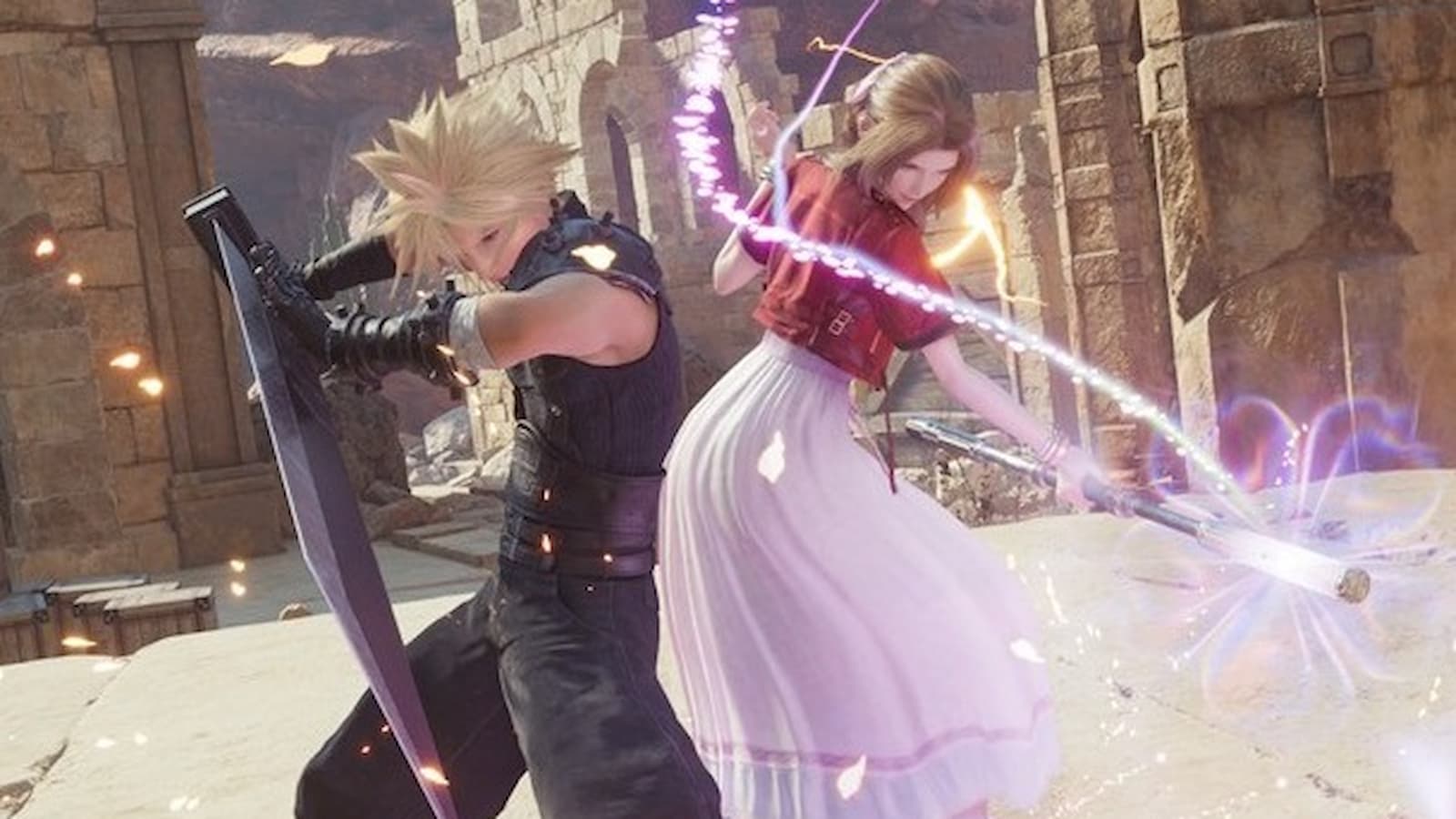 Aerith and Cloud battle in FF7 Rebirth