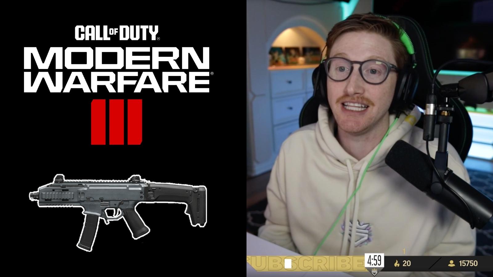 Picture of Scump in Twitch stream next to image of Rival 9 SMG
