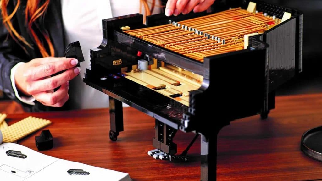 The inside of the LEGO Ideas Grand Piano