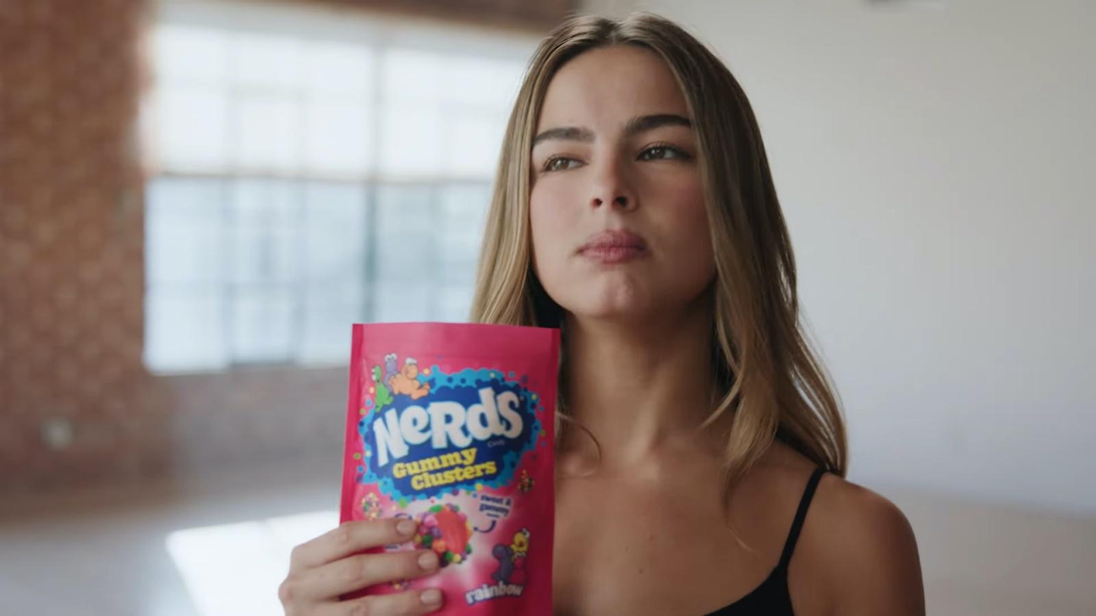 Addison Rae eats Nerds candy in a Super Bowl commercial teaser
