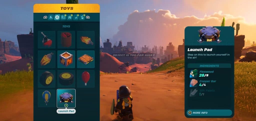 LEGO Fortnite Launch Pad ingredients from the in-game Build menu.