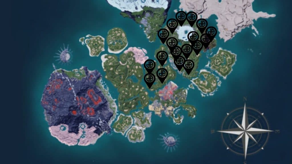 Helzephyr spawn locations in Palworld.