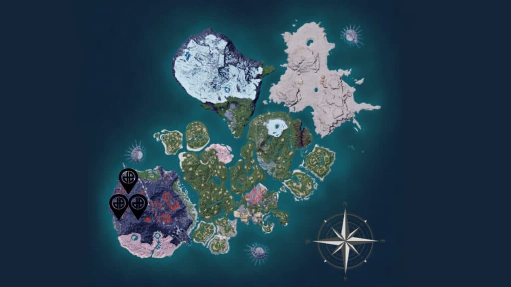 Palworld world map with Mount Obsidian marked