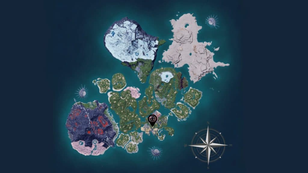 Palworld map with Abandoned Mineshaft marked