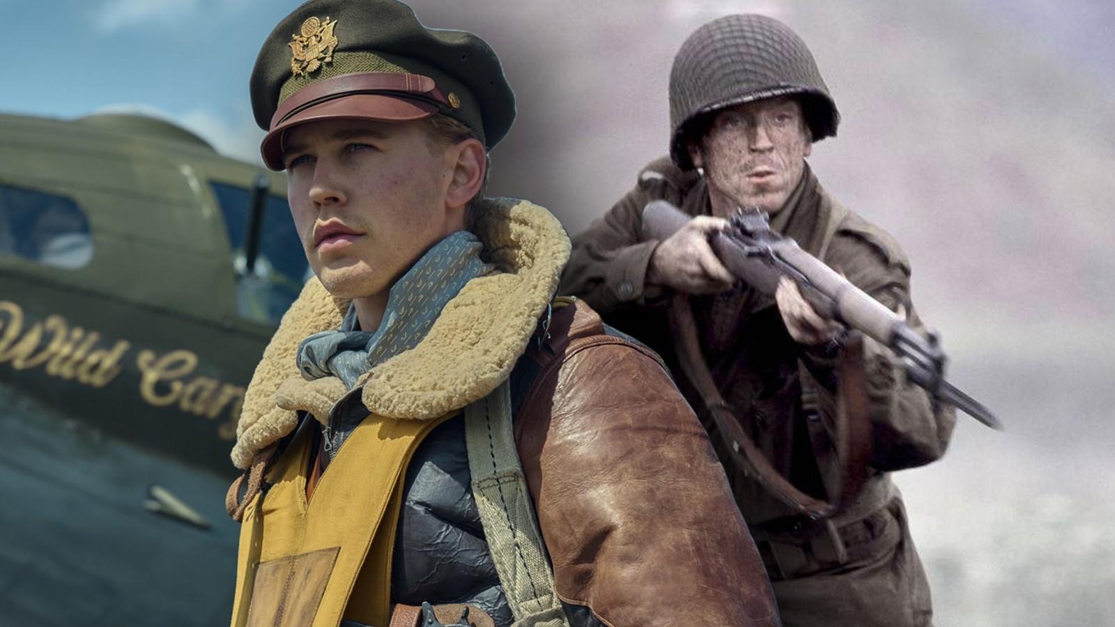 Austin Butler in Masters of the Air and Damian Lewis in Band of Brothers