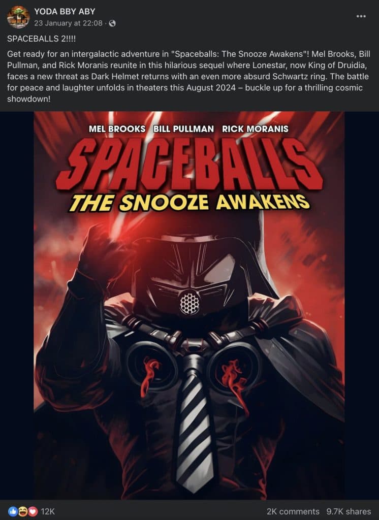 the fake poster for Spaceballs 2: The Snooze Awakens