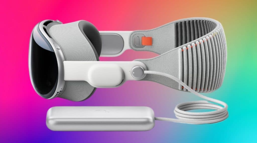Apple Vision Pro VR headset against a colorful background