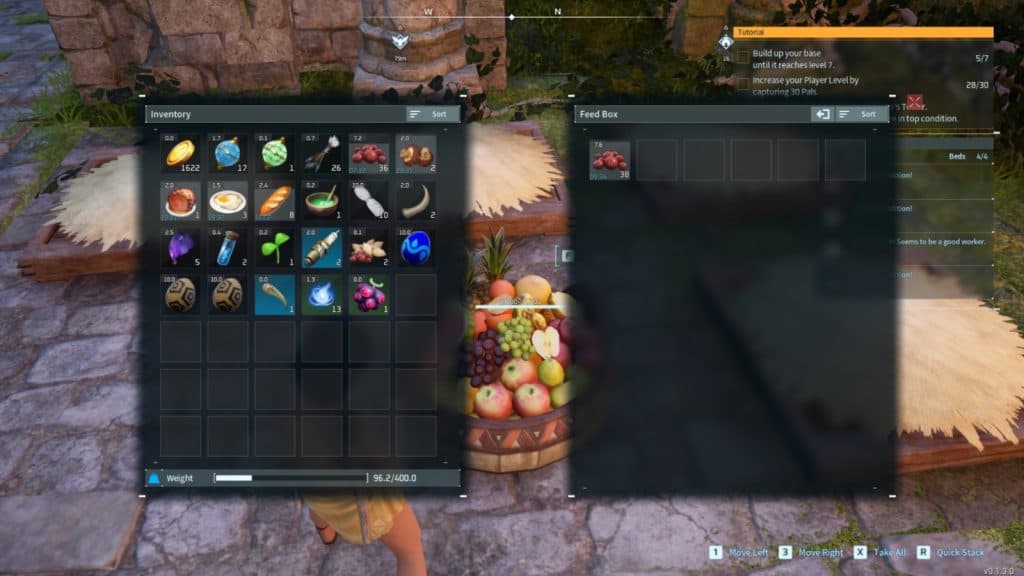 A screenshot featuring food in inventory in Palworld.