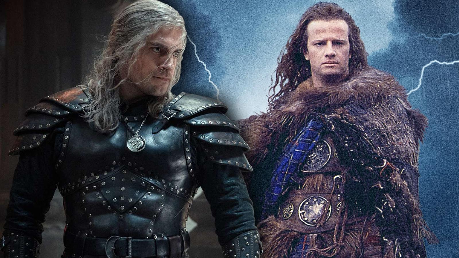Henry Cavill in Witcher combined with the poster for Highlander