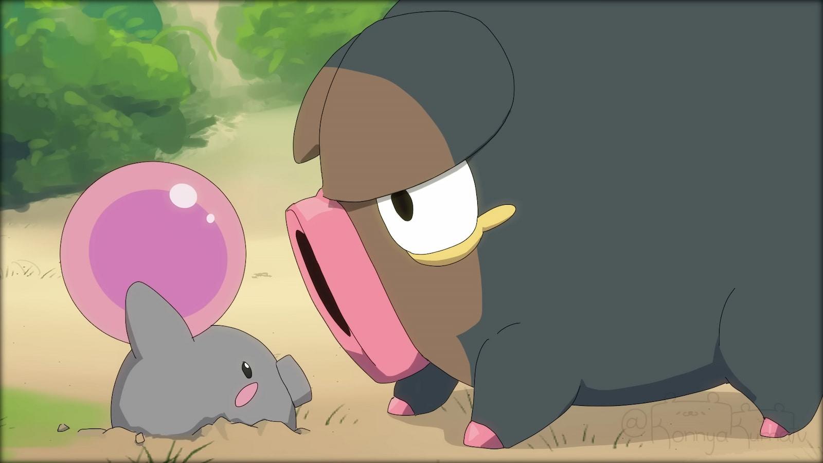 Lechonk finds a Spoink in the Pokemon anime