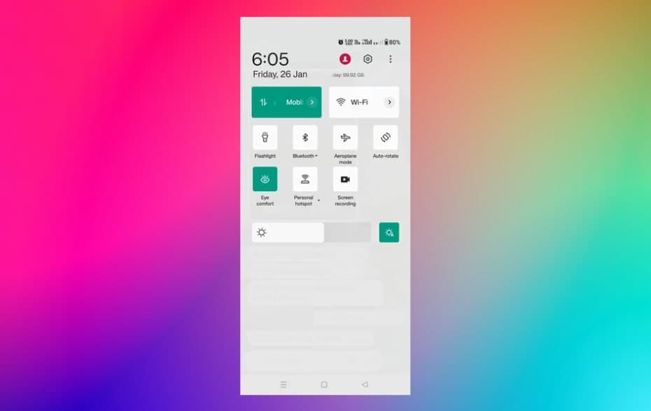 Screenshot showing screen recording option on OnePlus