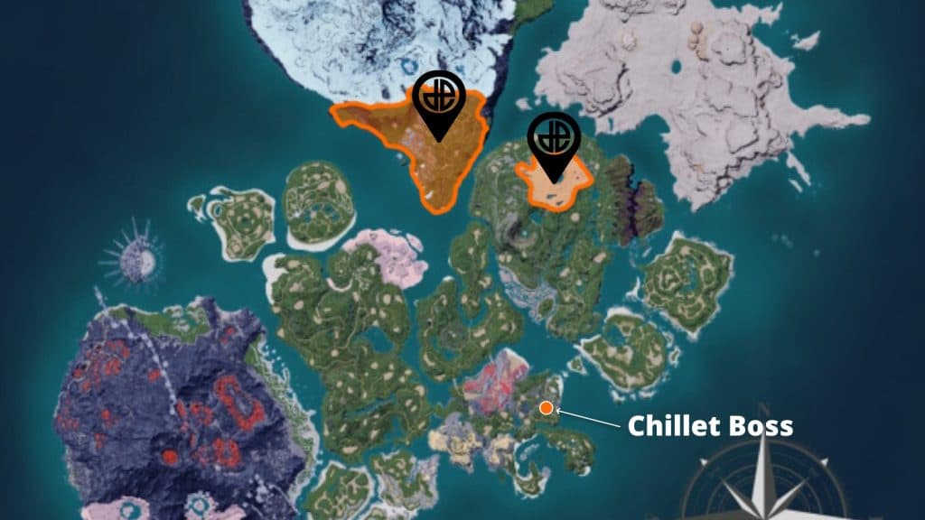 Chillet location on Palworld map.