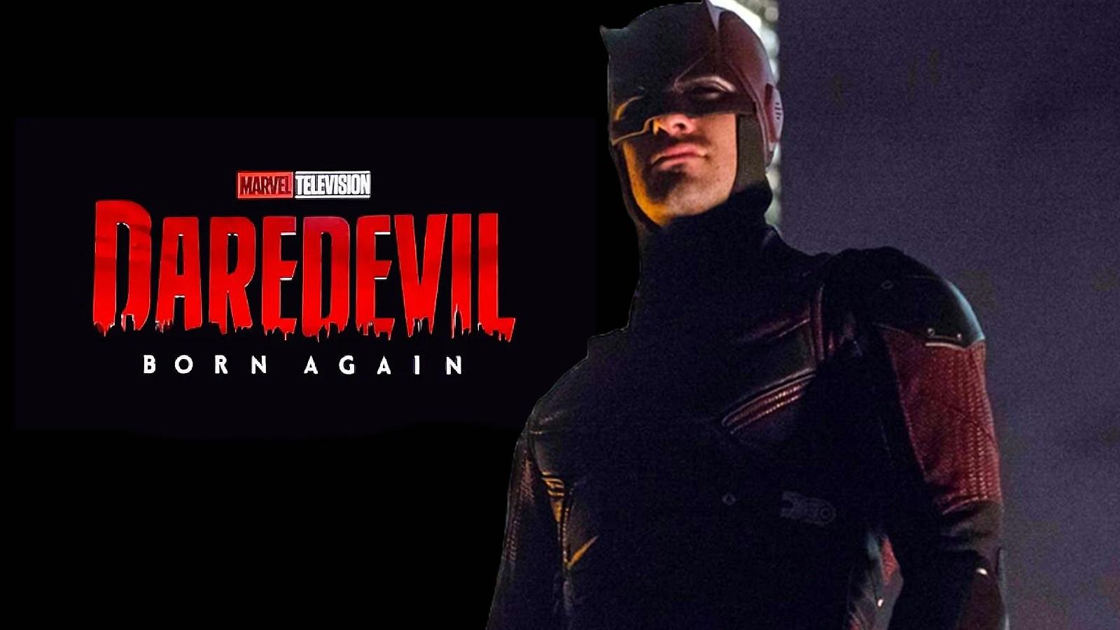 The logo for Daredevil Born Again and Charlie Cox as Daredevil