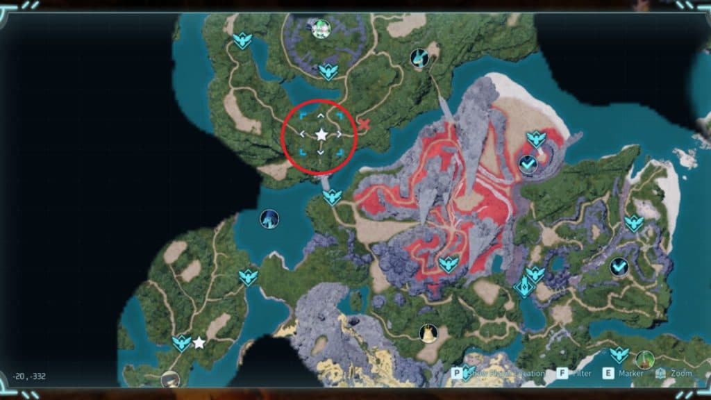 Captura de tela mostrando a localização de Flopie no Palworld.