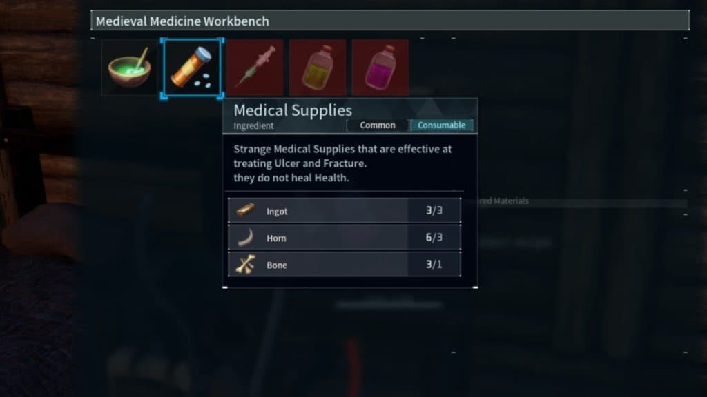 A screenshot featuring Medical Supplies in Palworld.