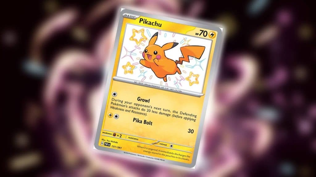 A Pokemon TCG card shows Pikachu