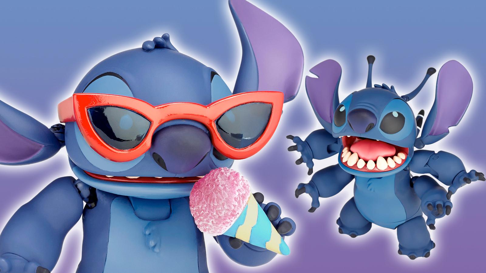 revoltech stitch with glasses, ice cream and in the background, with all alien parts out