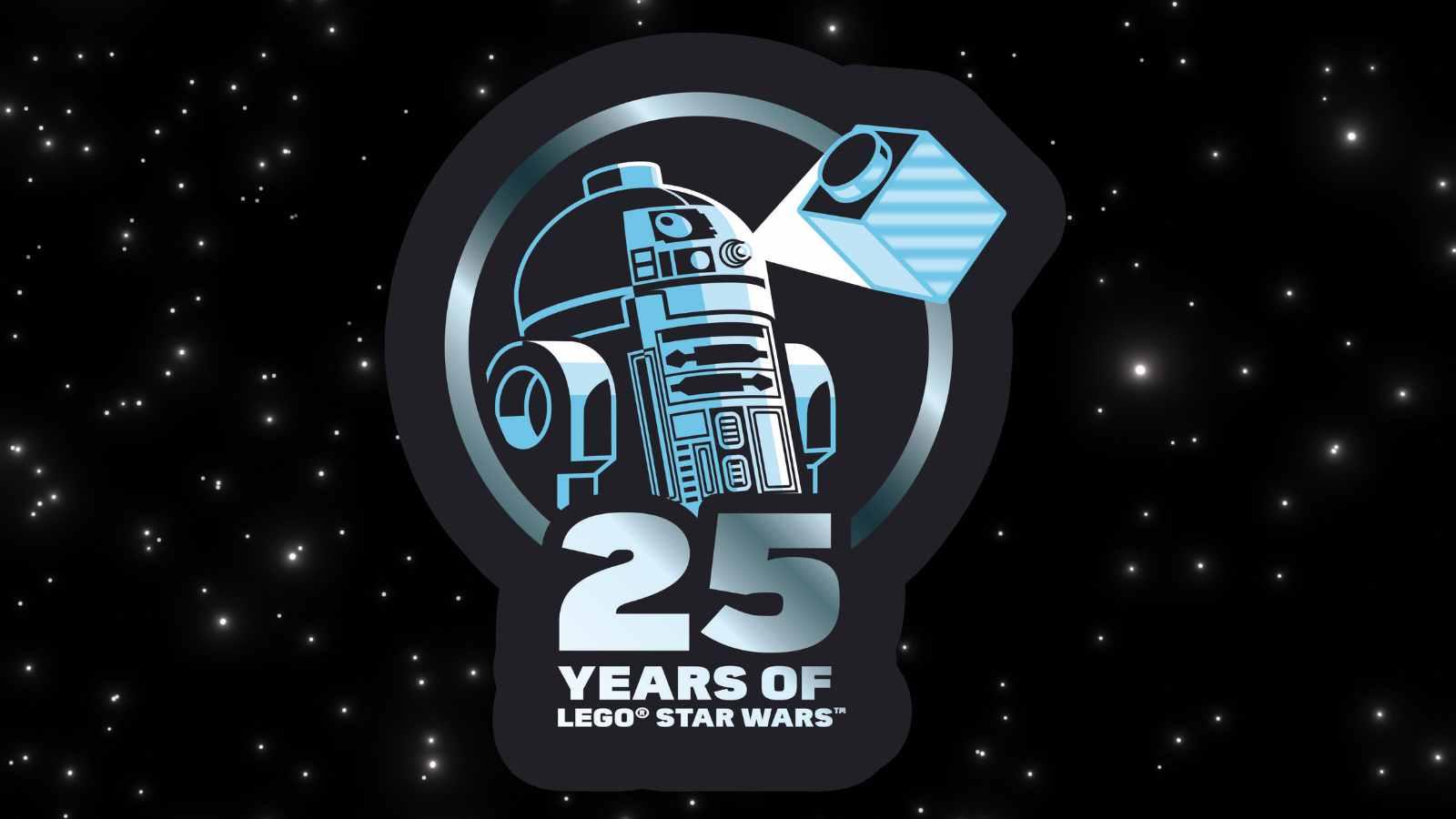 The new LEGO Star Wars 25th anniversary logo on a galaxy background