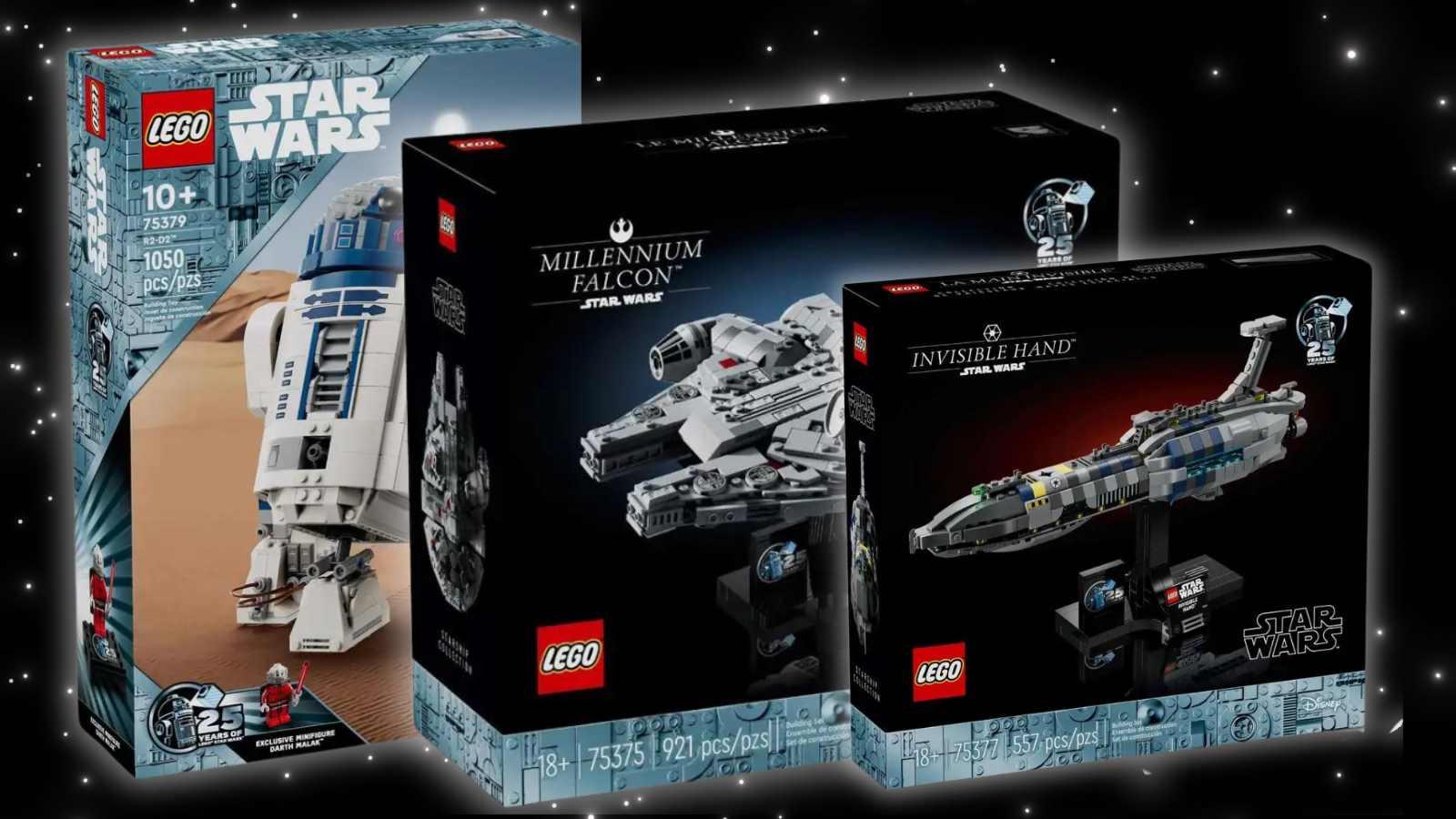 Three of the new LEGO Star Wars 25th anniversary sets that are now available to pre-order from LEGO.