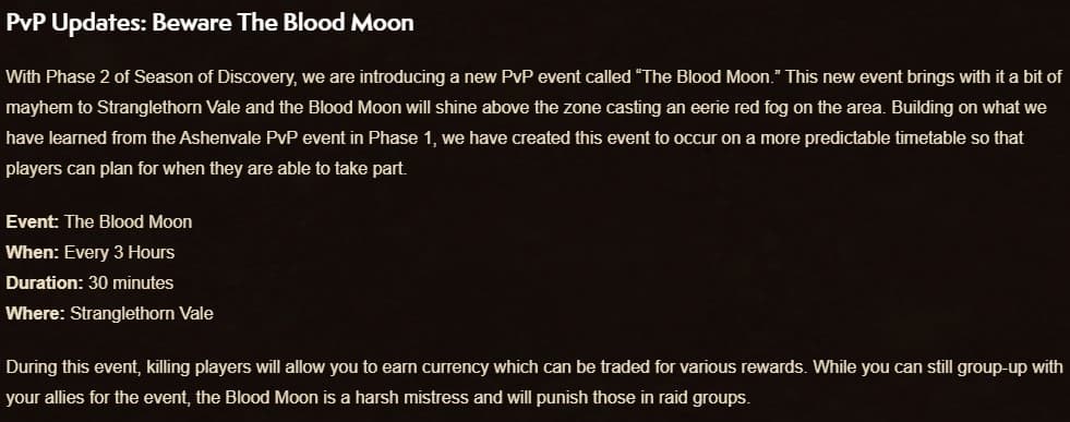 The post detailing The Blood Moon PvP event in STV