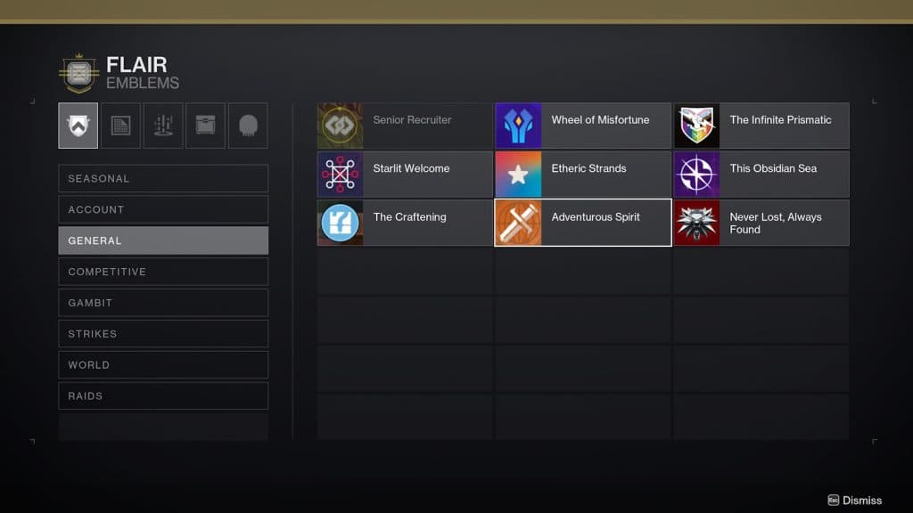 The Adventurous Spirit emblem being equipped in Destiny 2.