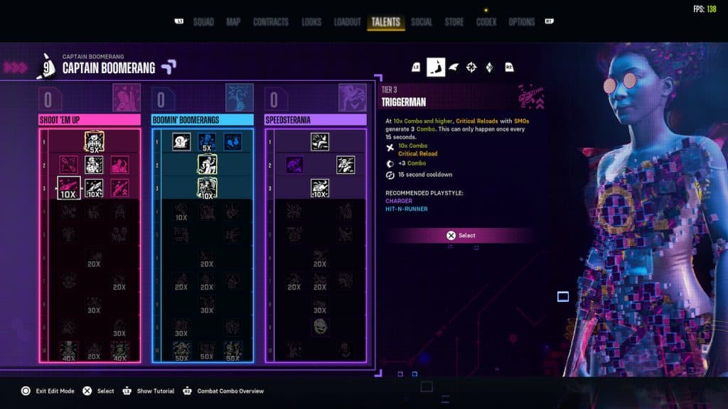 Suicide Squad in-game menu edit talents