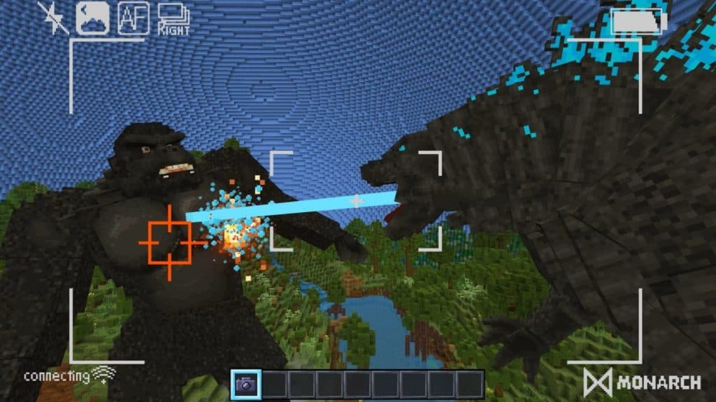 Godzilla fighting Kong in Minecraft