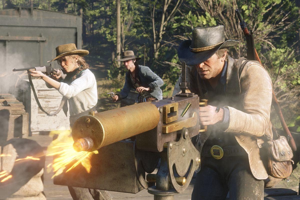 An image of characters from Red Dead Redemption taking part in a gunfight.