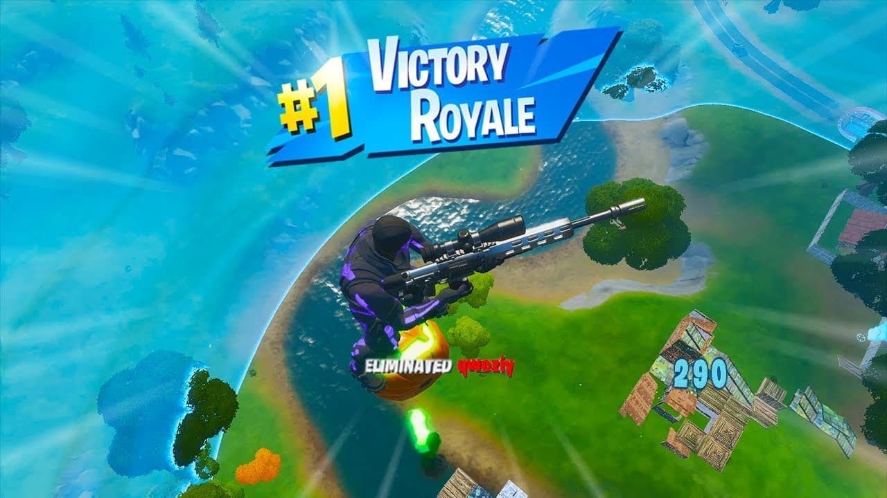 Fortnite player getting a Victory Royale with a sniper shot
