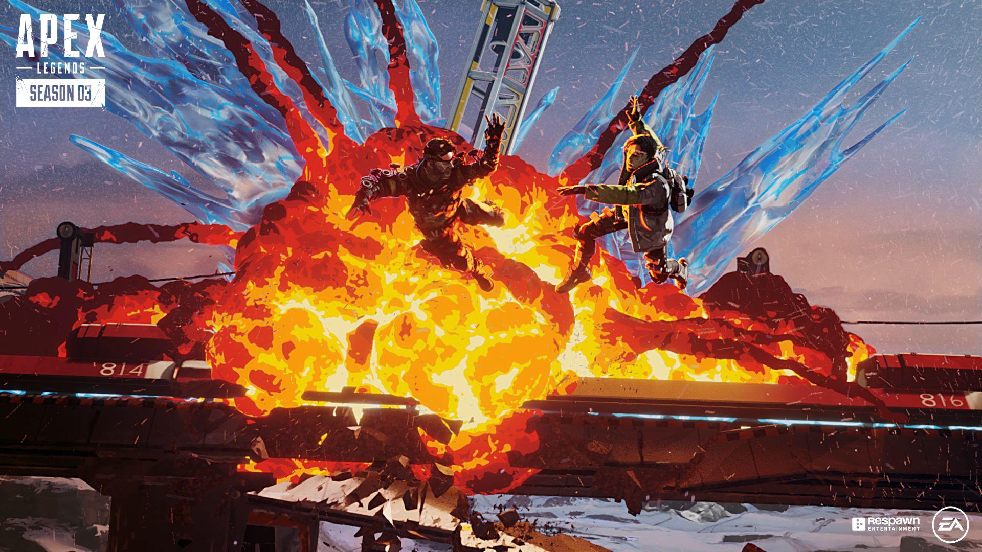 An explosion on Apex Legends' World's End map.