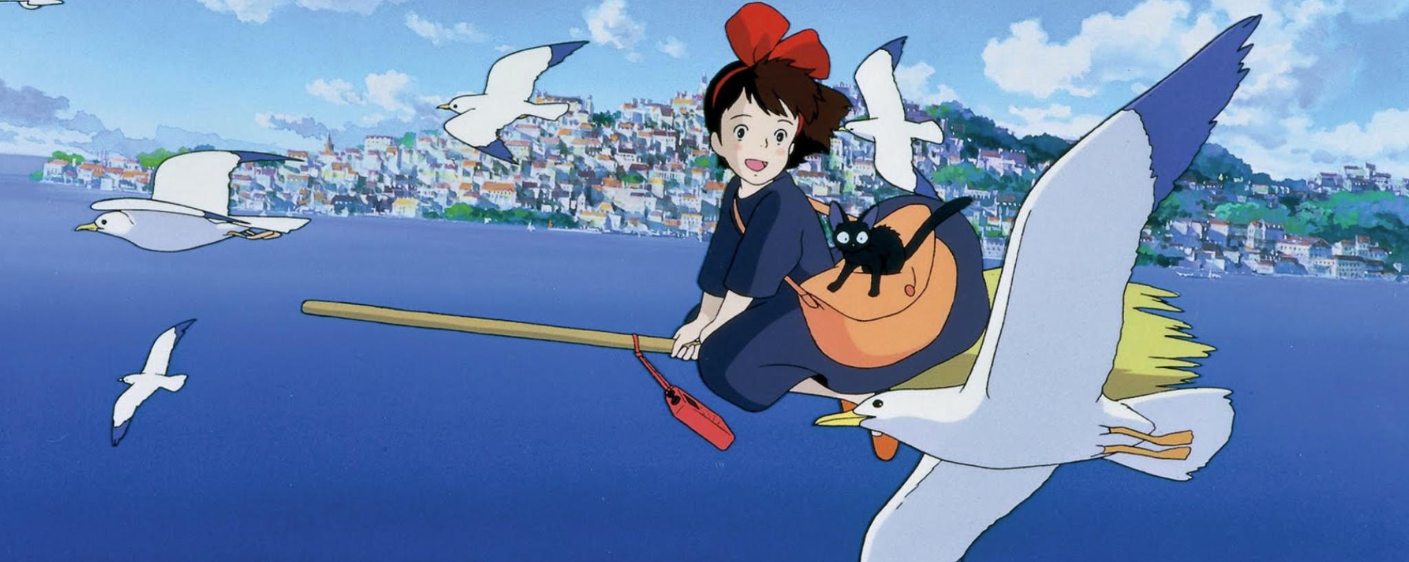 Kiki and Jiji flying on her broomstick