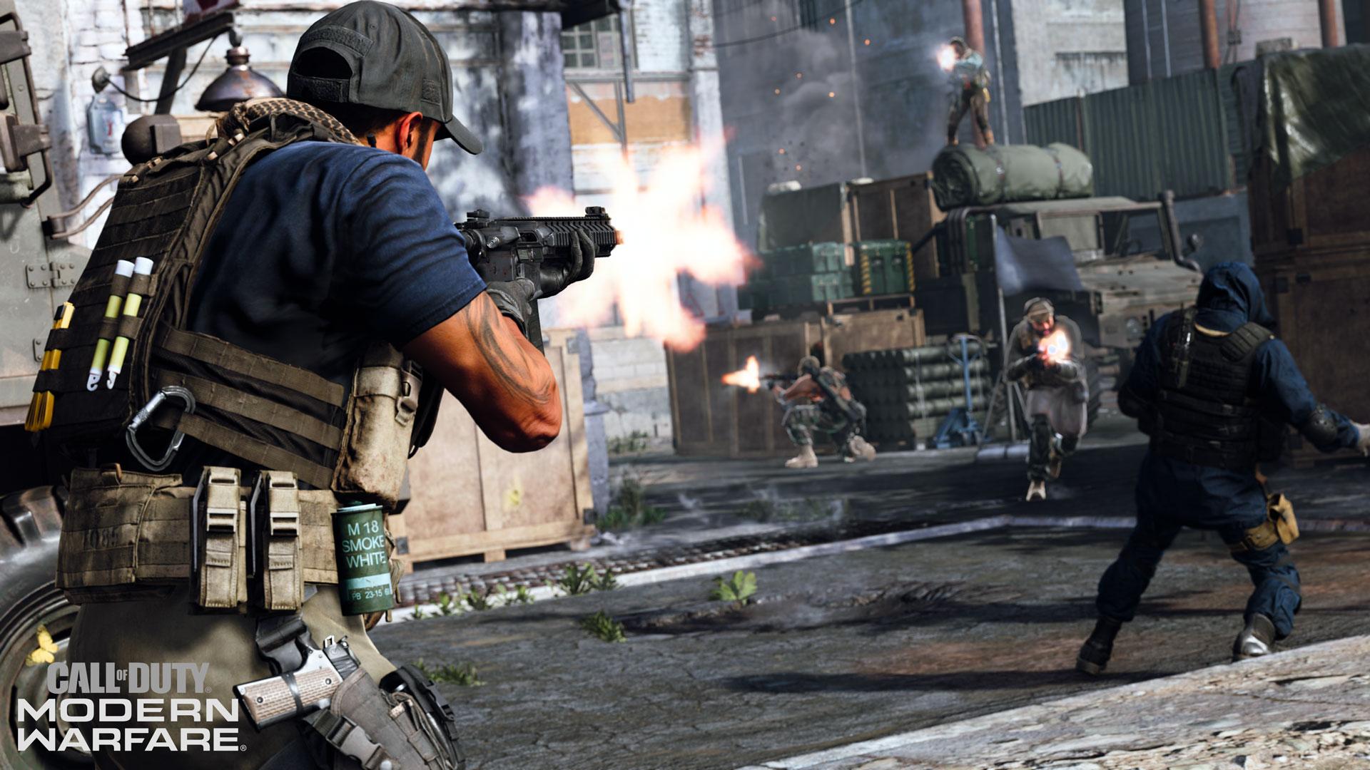 An image of Call of Duty characters engaged in a firefight.