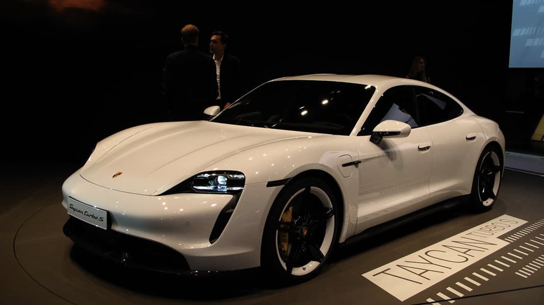 An image of the porsche taycan turbo s at the Frankfurt Car Show