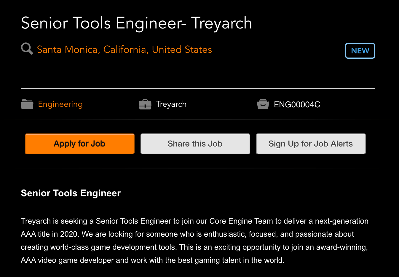 Treyarch's job listing.