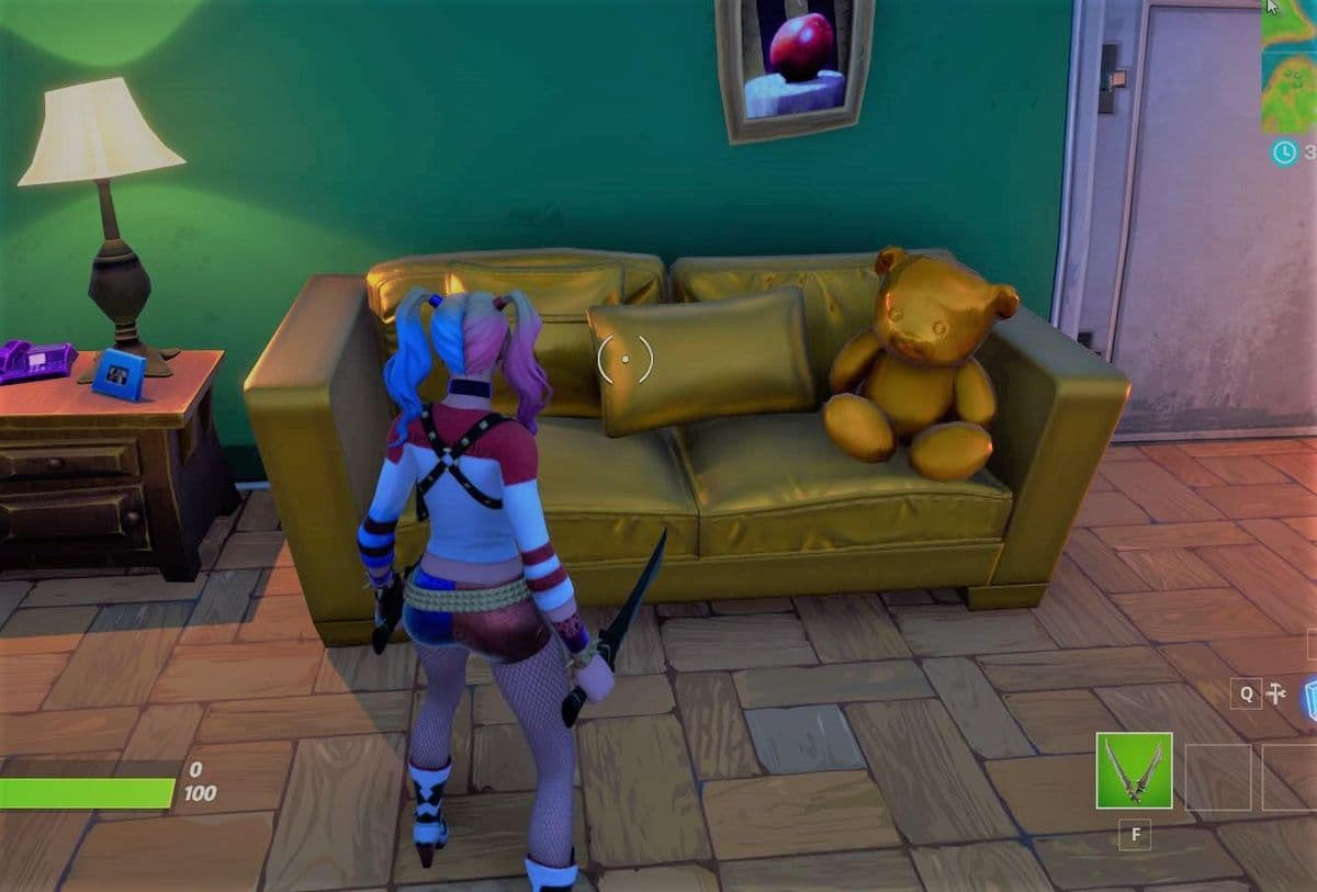 A gold couch in Fortnite Chapter 2, Season 1.