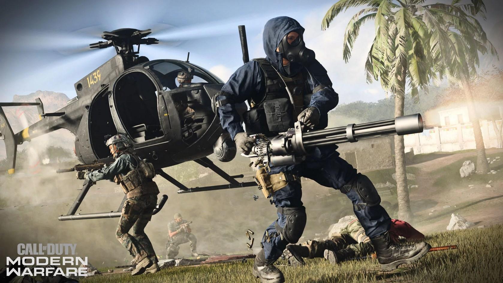 Player firing a minigun in Modern Warfare.