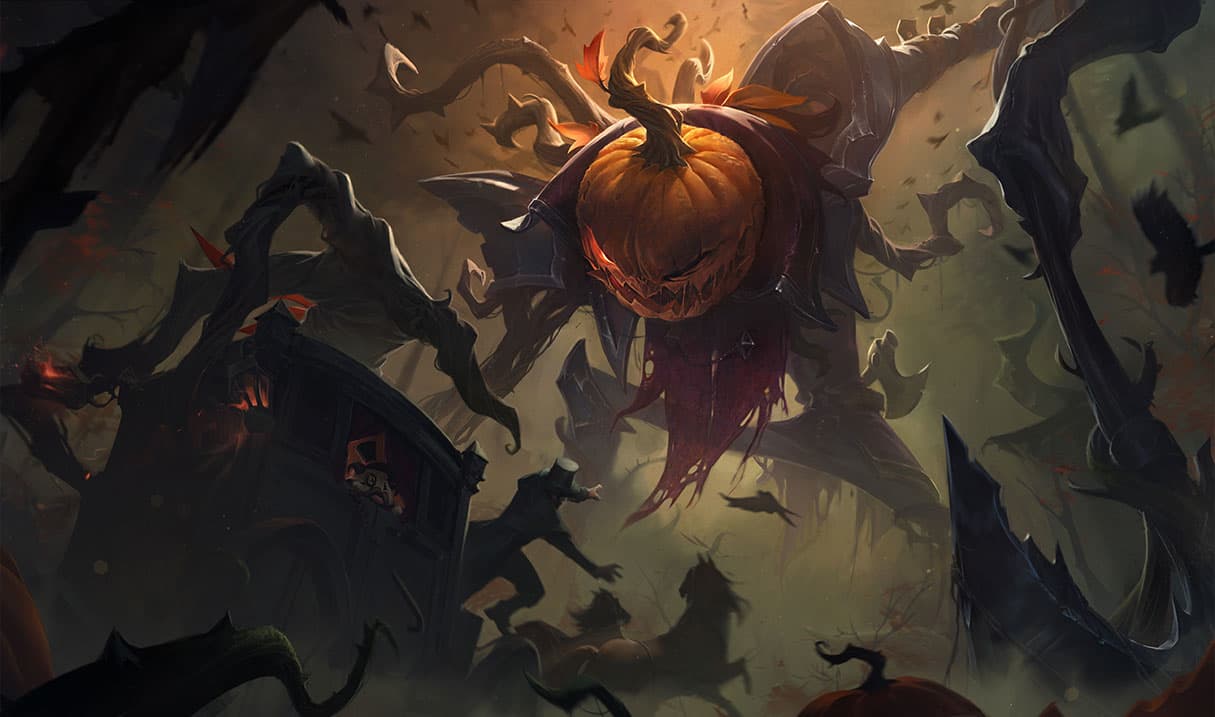 Pumpkinhead Fiddlesticks splash art for League of Legends