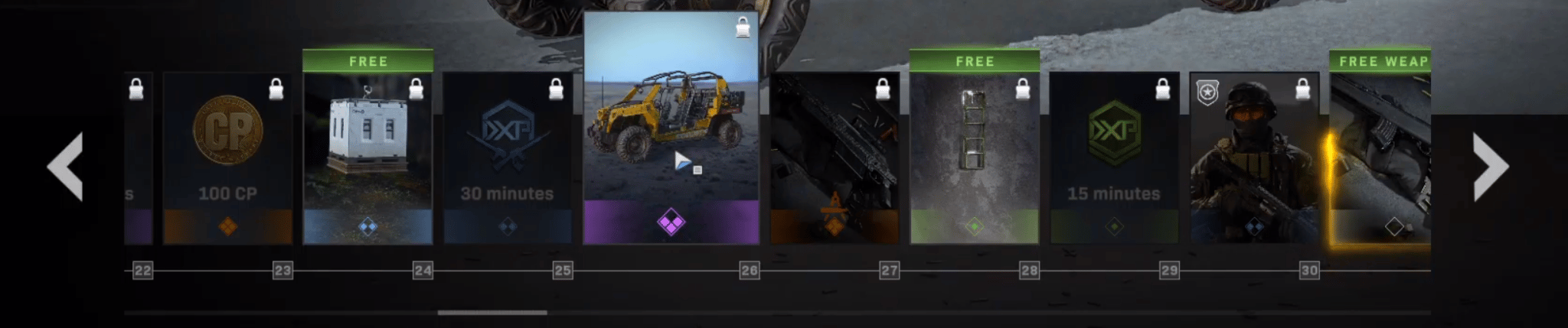 The instant items and tiers 22-30 of the Modern Warfare Season 3 Battle Pass.