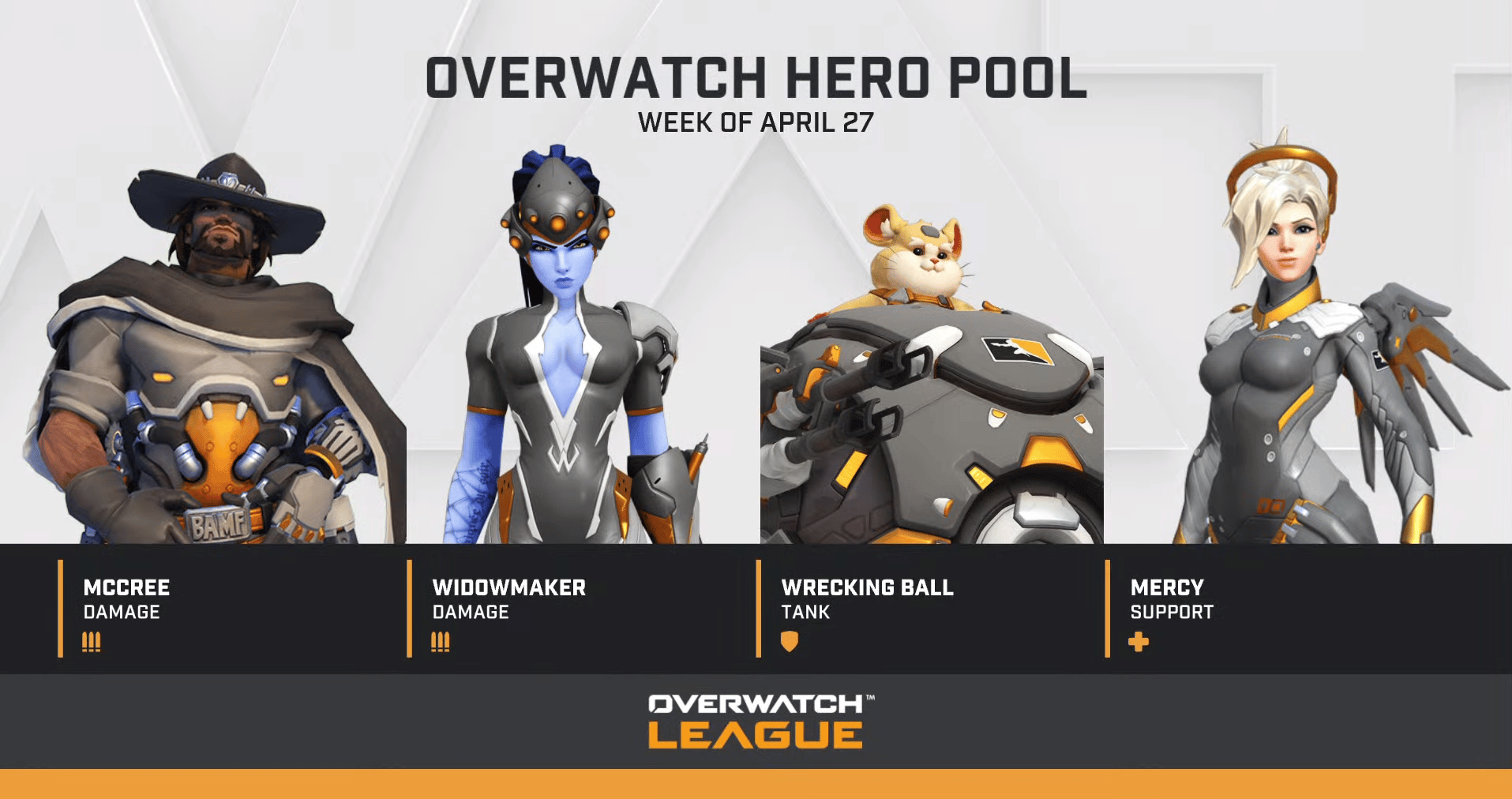 Overwatch April 27 hero pool bans McCree, Widowmaker, Wrecking Ball, and Mercy