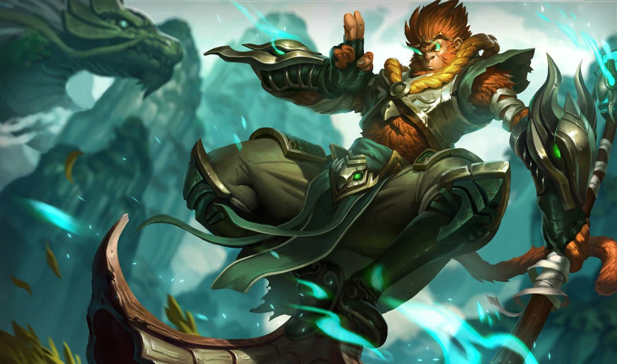 Jade Dragon Wukong splash art for League of Legends