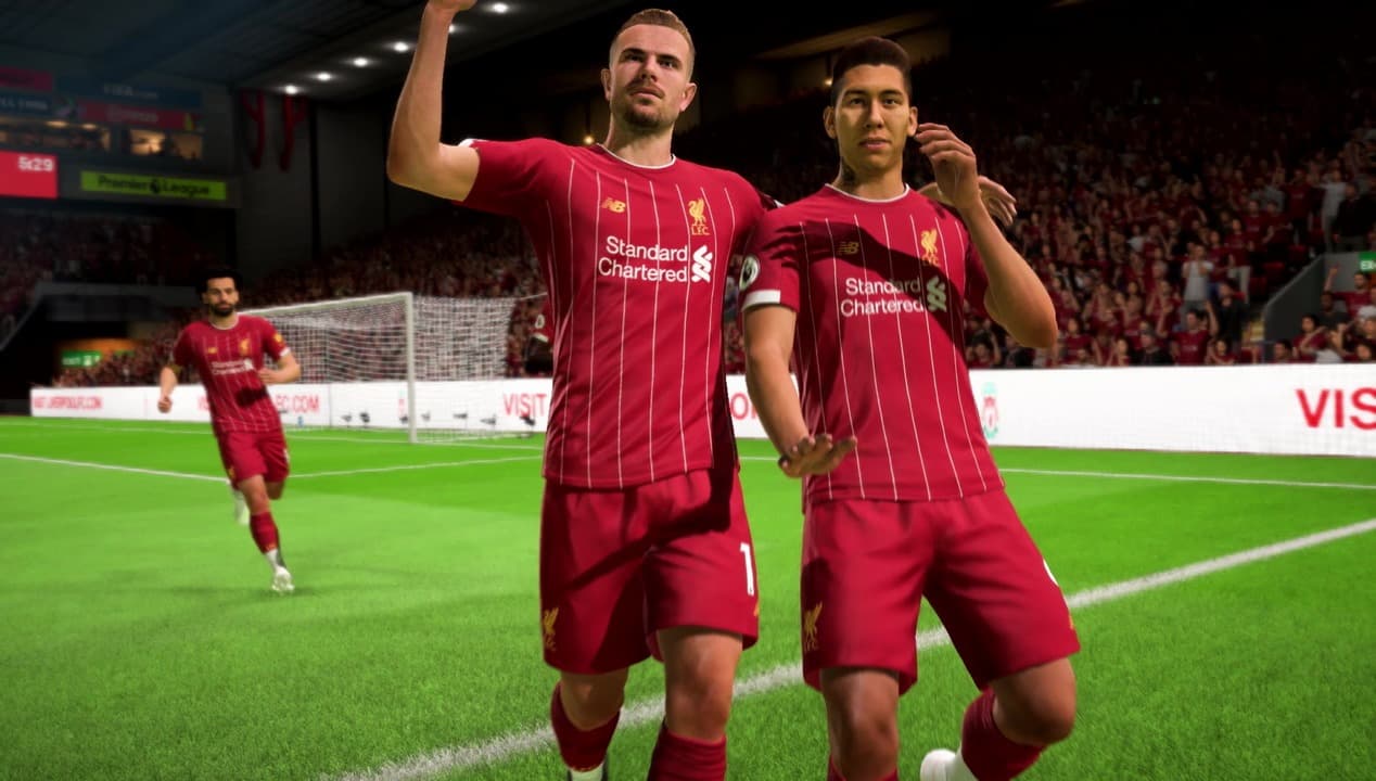 Liverpool players celebrating in FIFA 20
