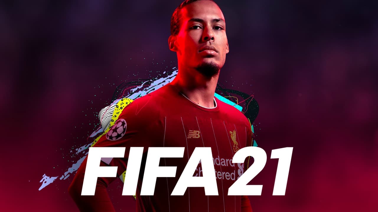 Virgil van Dijk with FIFA 21 logo