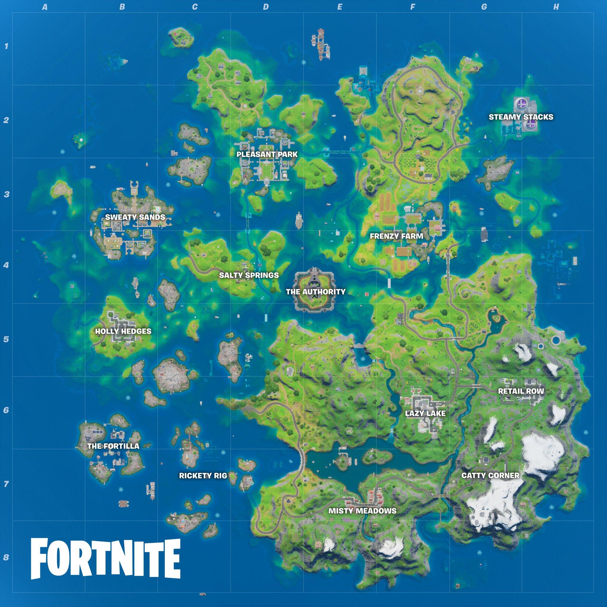 A full look at the new flooded Fortnite Chapter 2 Season 3 map.