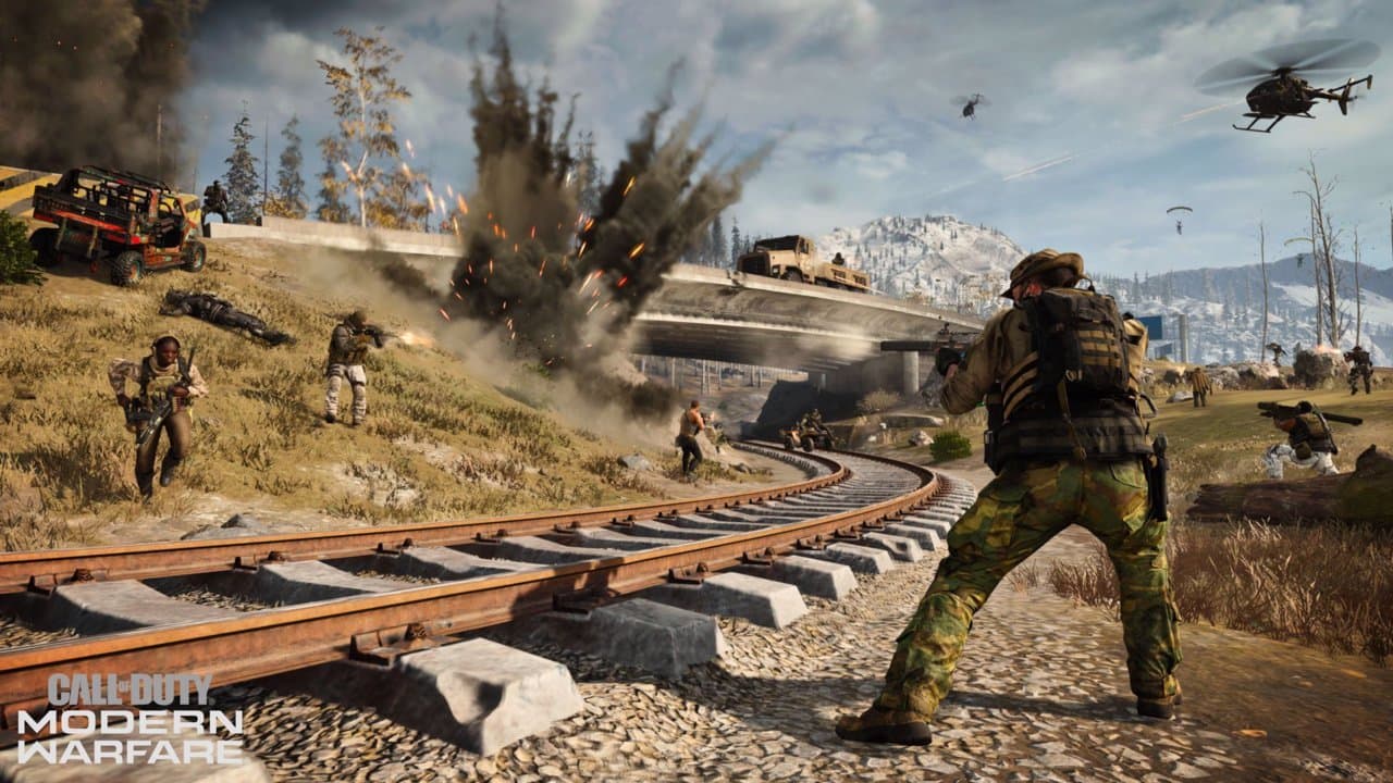 Warzone players fighting on a train track