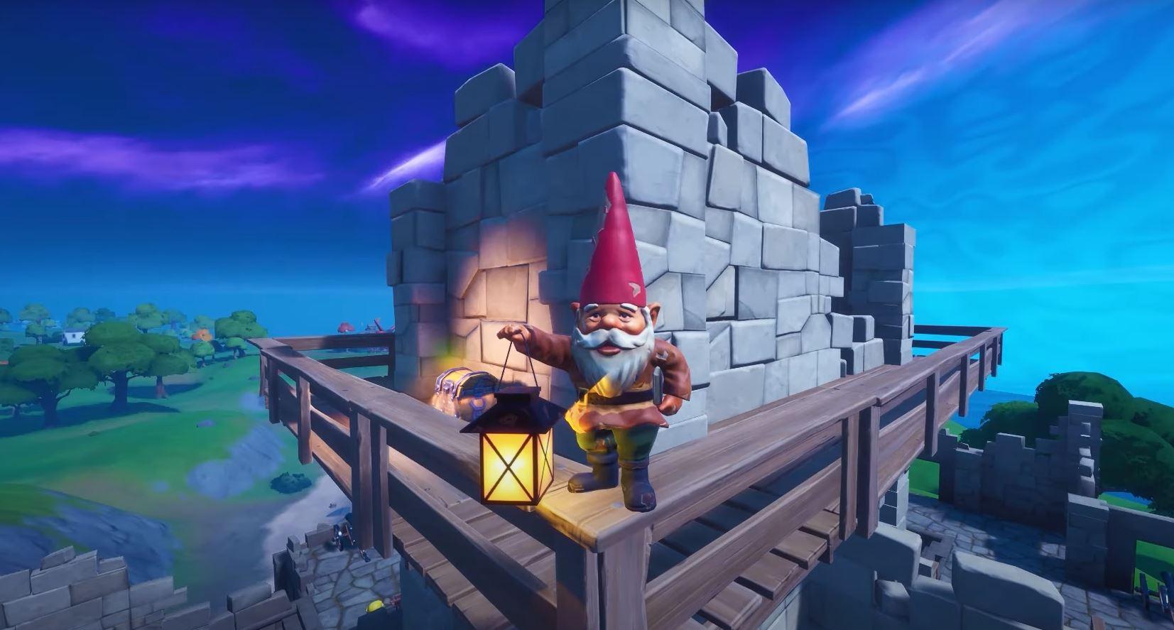 Gnome on the Fortnite map holding a lantern