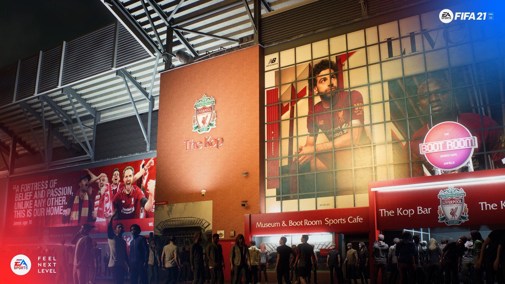 Outside Liverpool's Anfield stadium in FIFA 21